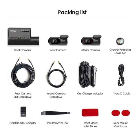A139 3 Channel Dashcam | Packing List