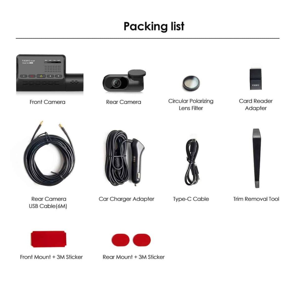 Packing List for A139 2 Channel Dual Dashcam