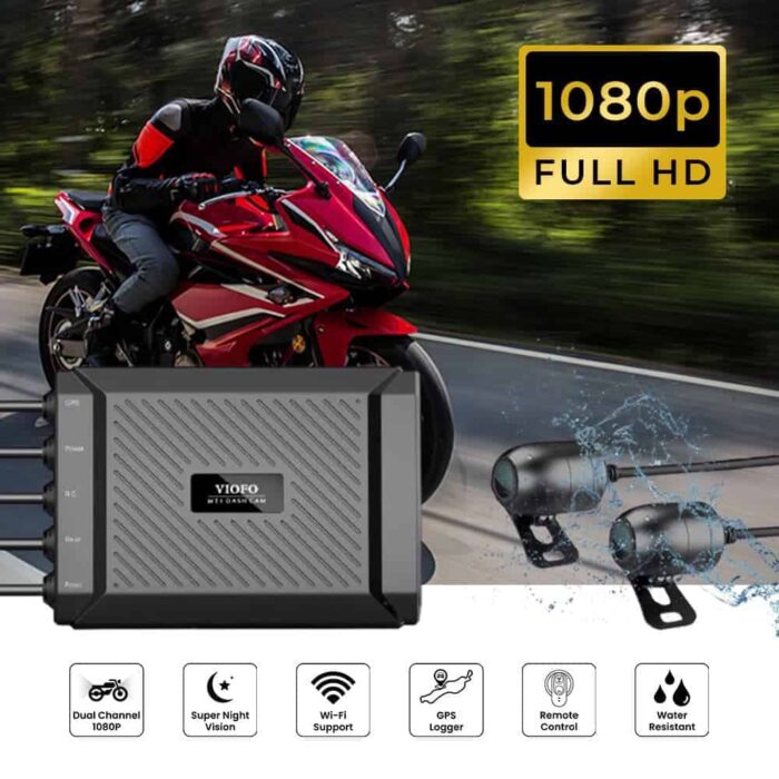 MT1 DUAL CHANNEL 1080P MOTORCYCLE DASH CAM BUILT IN WI-FI GPS WITH 32GB MICROSD CARD