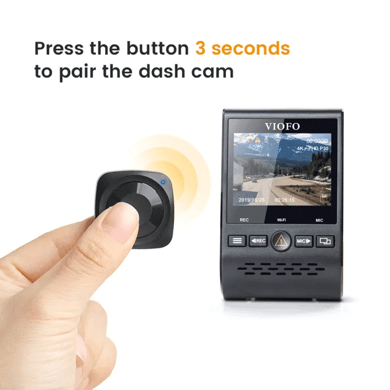 Press the button on the remote control for 3 seconds to pair to the dashcam