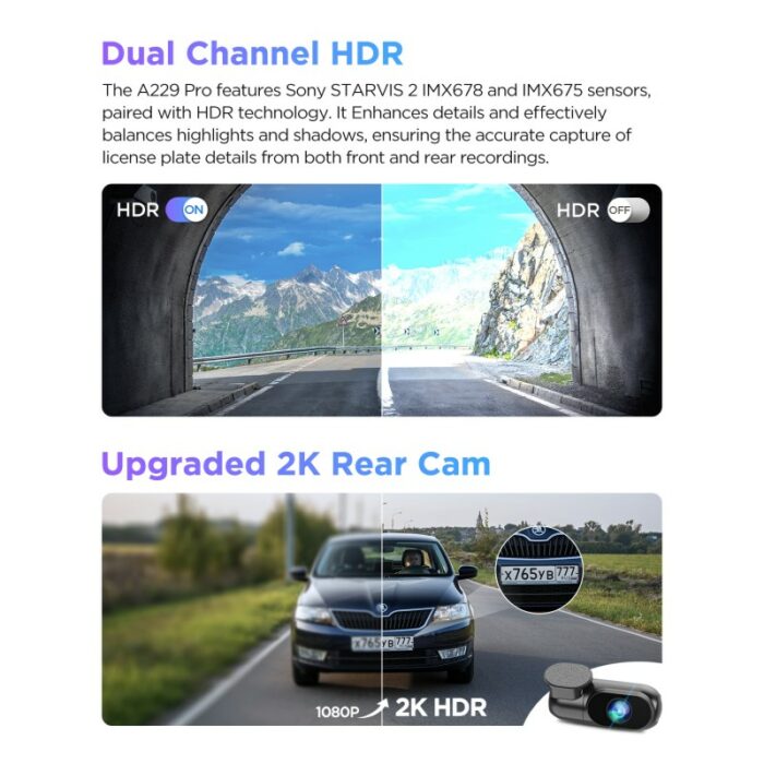 VIOFO A229 PRO 2CH 4K+2K HDR Dual Dash Cam with Sony STARVIS 2 Sensors