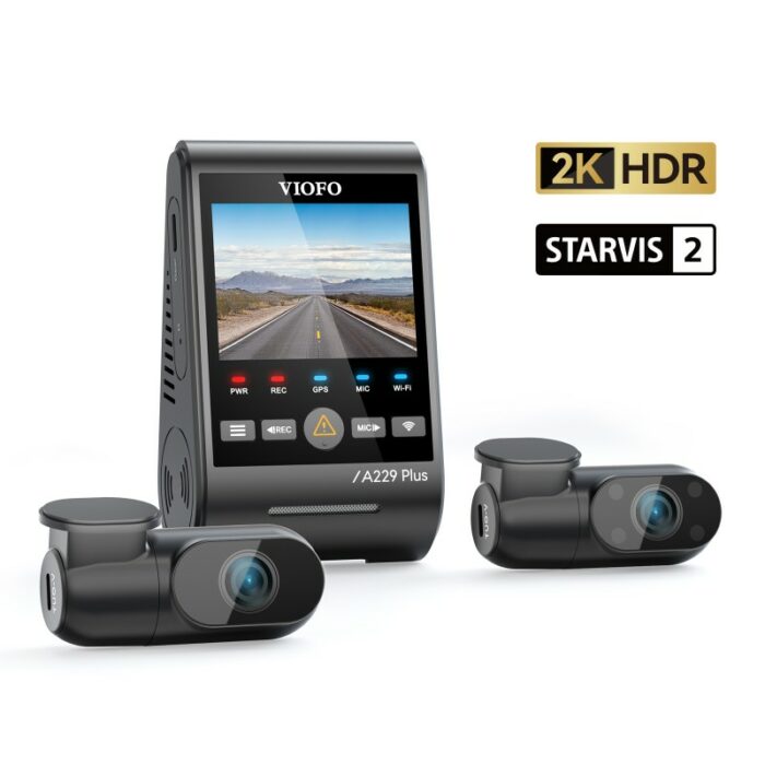 VIOFO A229 Plus 3CH 2K+2K+1080P HDR Triple Dash Camera with Dual Sony STARVIS 2 Sensors, GPS, and Voice Control