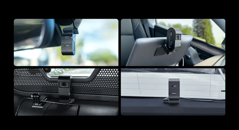 VS1 dash cam shown in multiple mounting positions