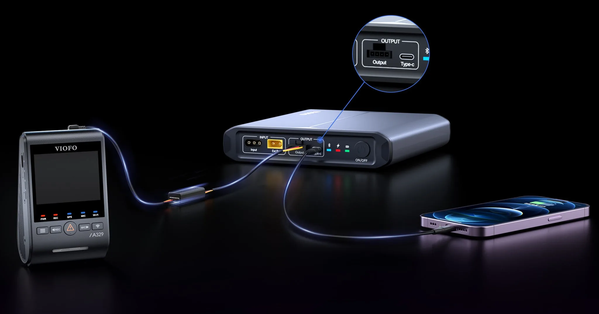 BP100 . Battery Pack 7650Mah 17 BP100 dual power outputs for dash cam and USB device
