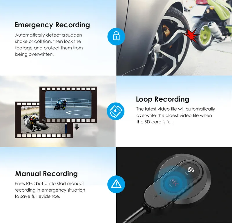 MT1 emergency loop and manual recording features