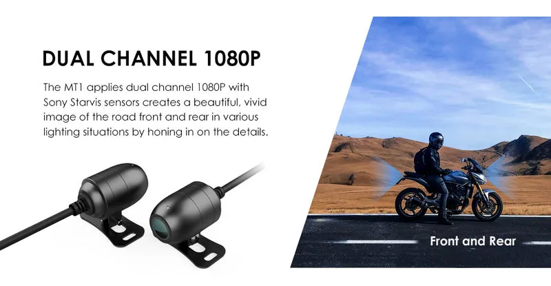 MT1 front and rear motorcycle cameras