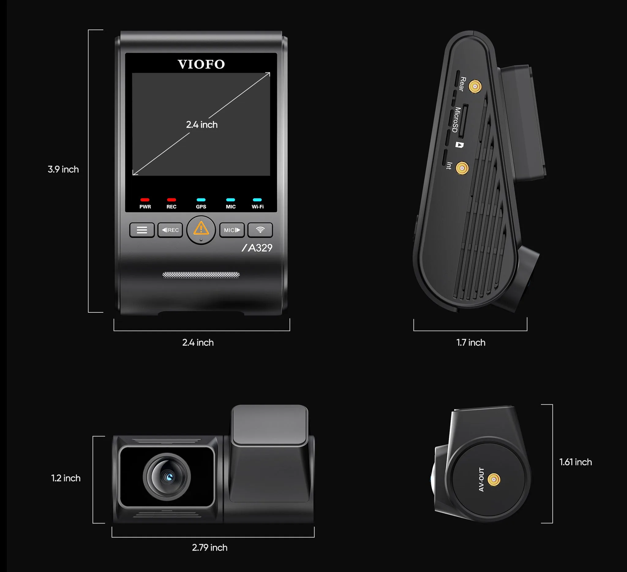 A329S 2CH front and rear camera dimensions