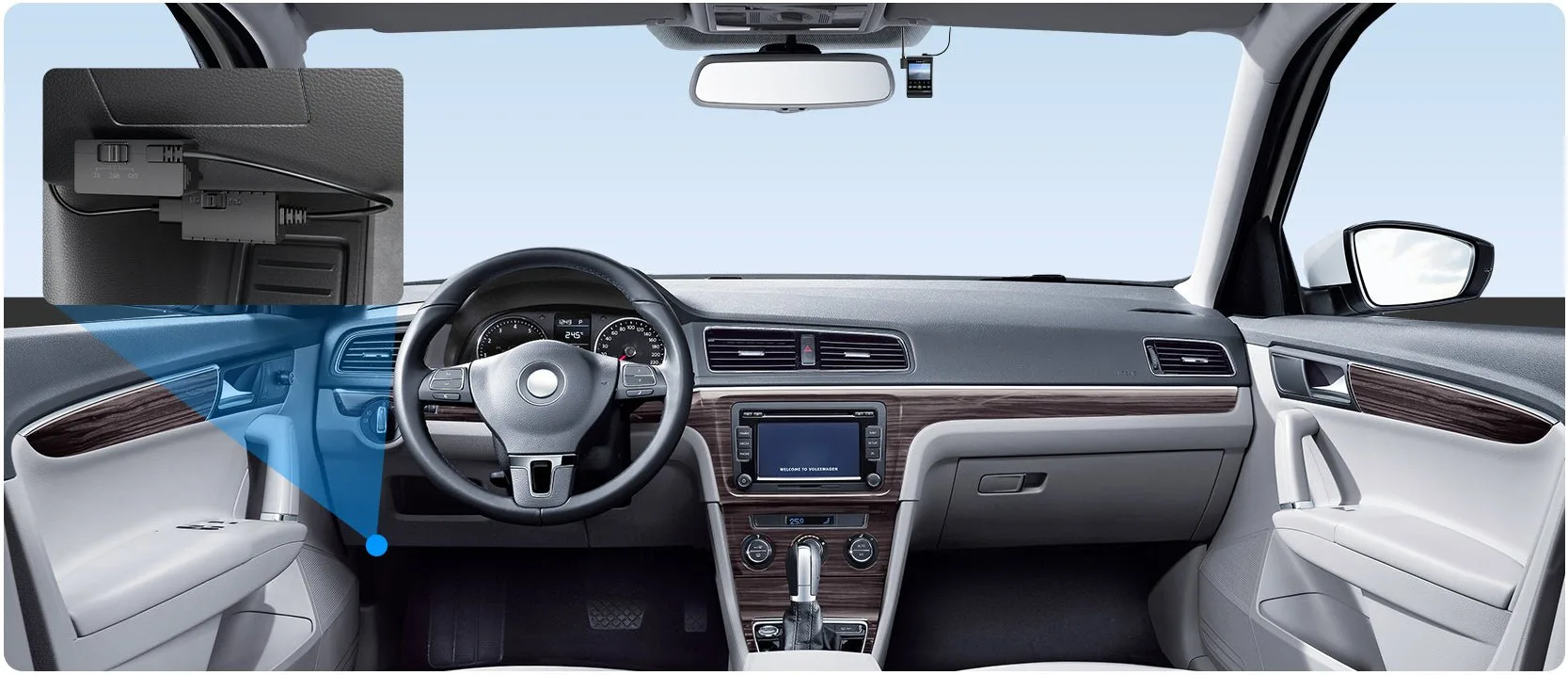 Example OP100 OBD-II installation and discreet dash cam cable routing