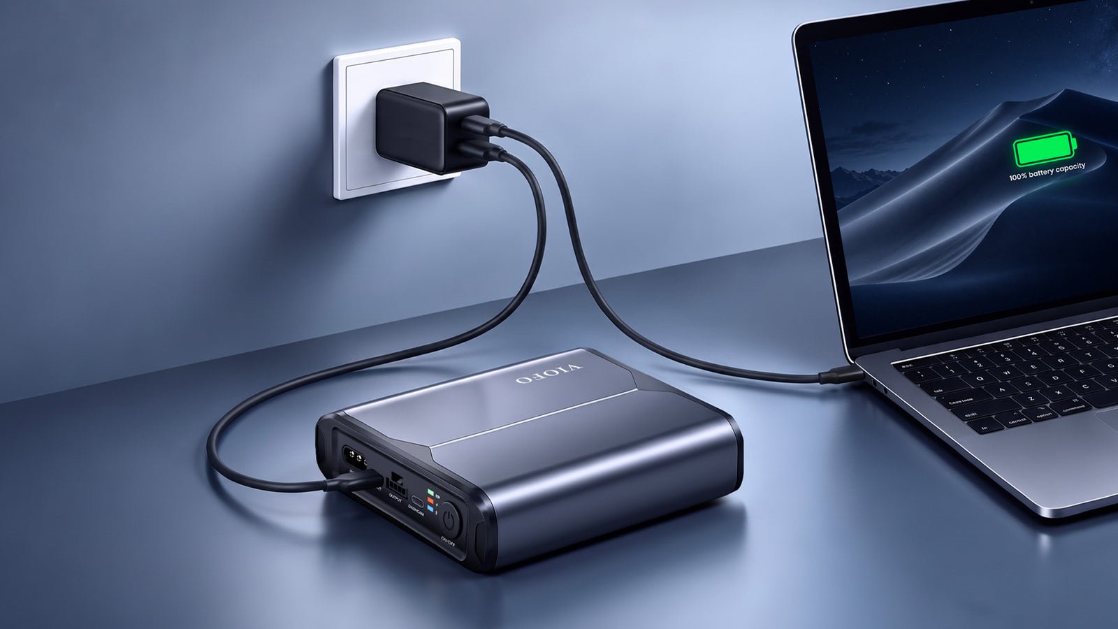 BP60 5000mAh dash cam battery pack for parking mode 13 BP60 charging from a USB-C wall adapter