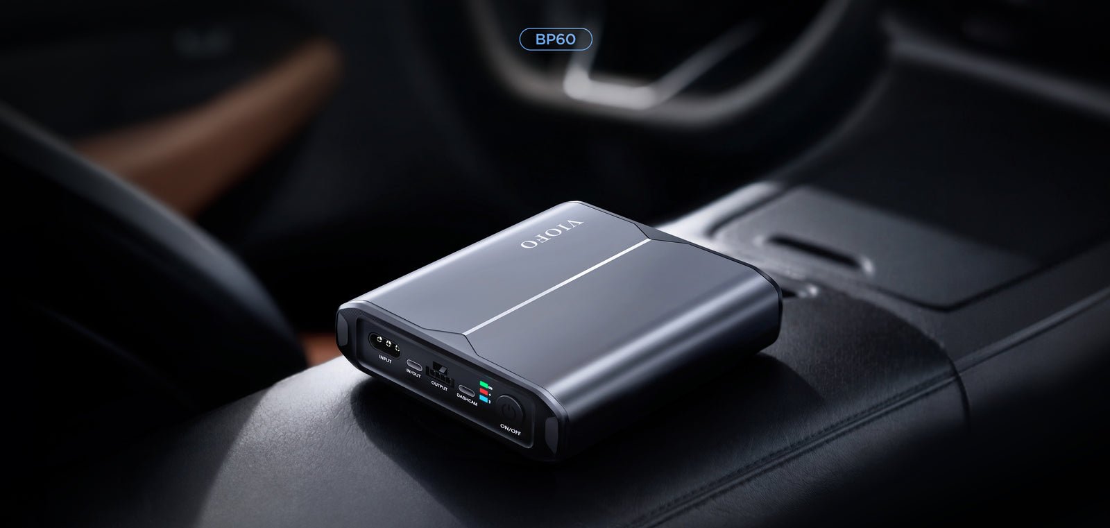 BP60 5000mAh dash cam battery pack for parking mode 5 VIOFO BP60 battery pack installed in a vehicle centre console